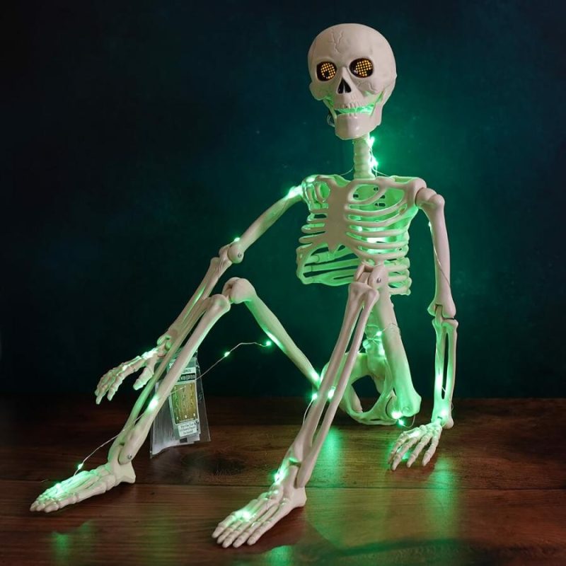 36″ Green Lighted Hanging Halloween Moving Eyes Skeleton With Timer  |  Halloween