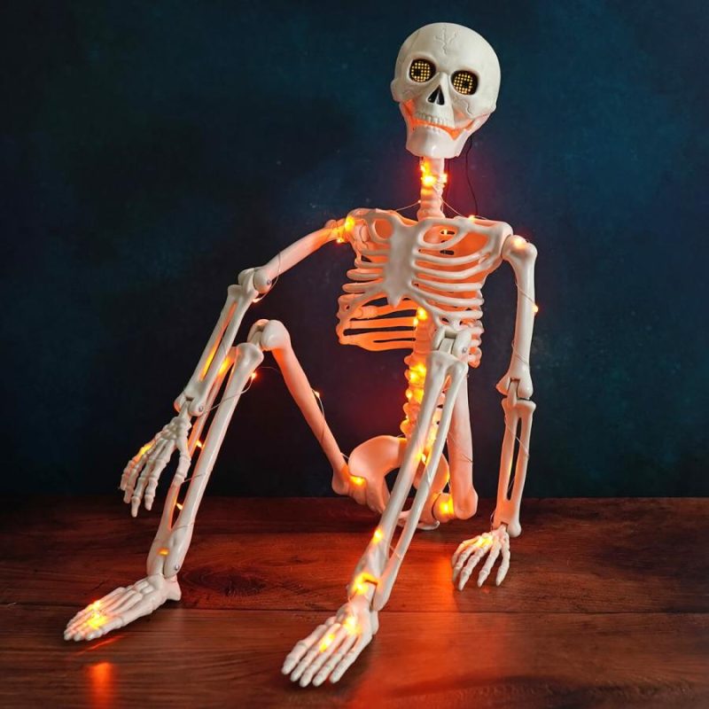 36″ Orange Lighted Hanging Halloween Moving Eyes Skeleton With Timer  |  Halloween