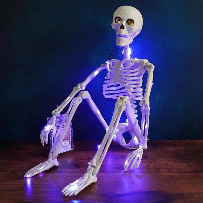 36″ Purple Lighted Hanging Halloween Moving Eyes Skeleton With Timer  |  Halloween