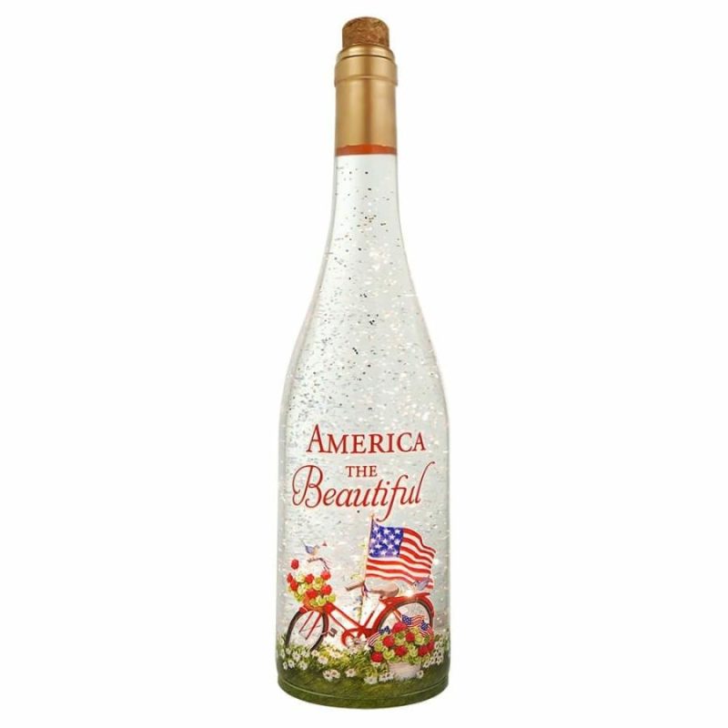 America The Beautiful Lighted Wine Bottle Water Lantern  |  Patriotic