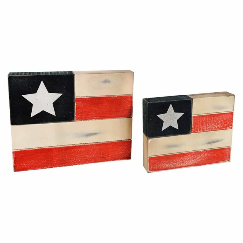 American Flag Stacked Block Decor Set/2  |  Patriotic