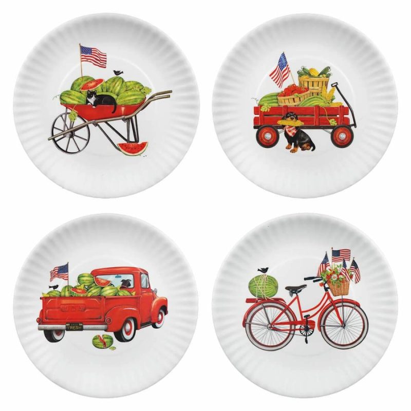 American Holiday Watermelon Melamine Plates Set/4  |  Patriotic