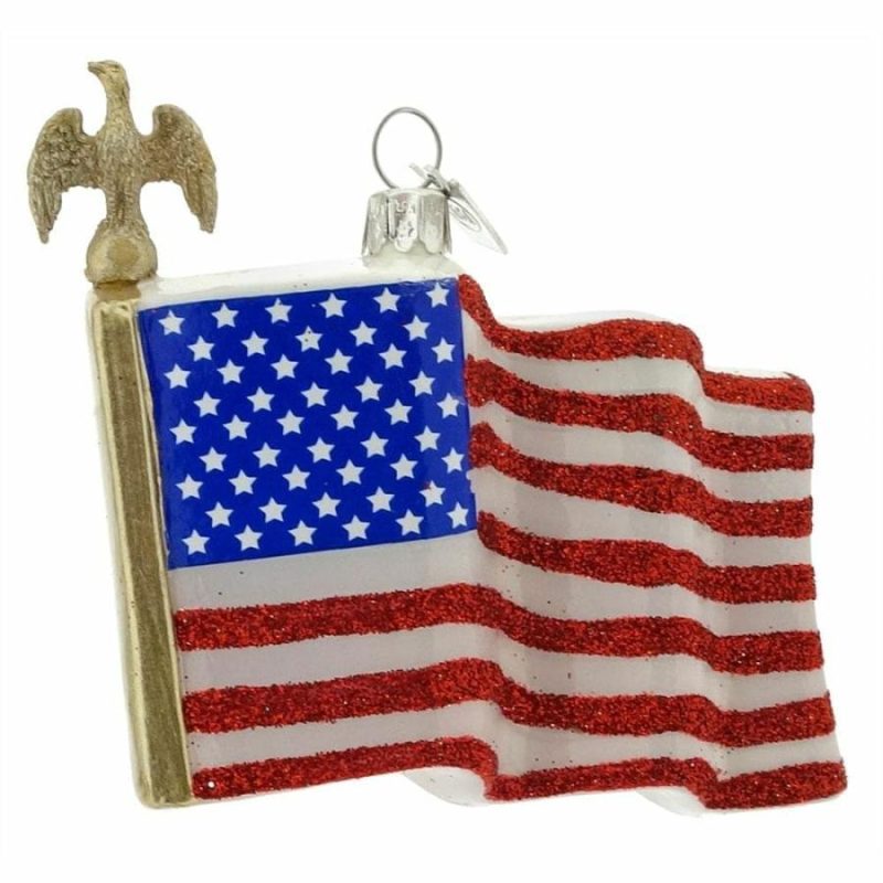 American Waving Flag With Eagle Finial Ornament  |  Patriotic