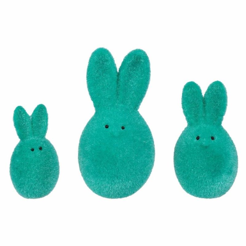 Aqua Flocked Bunny Eggs Set/3  |  Easter