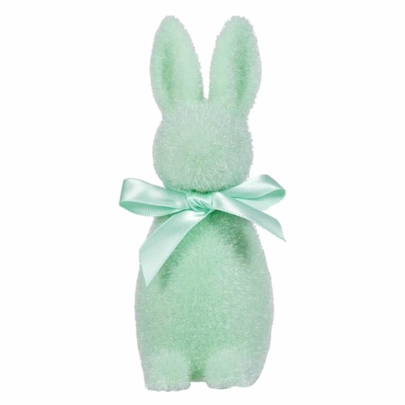 Aqua Flocked Button Nose Bunny  |  Easter