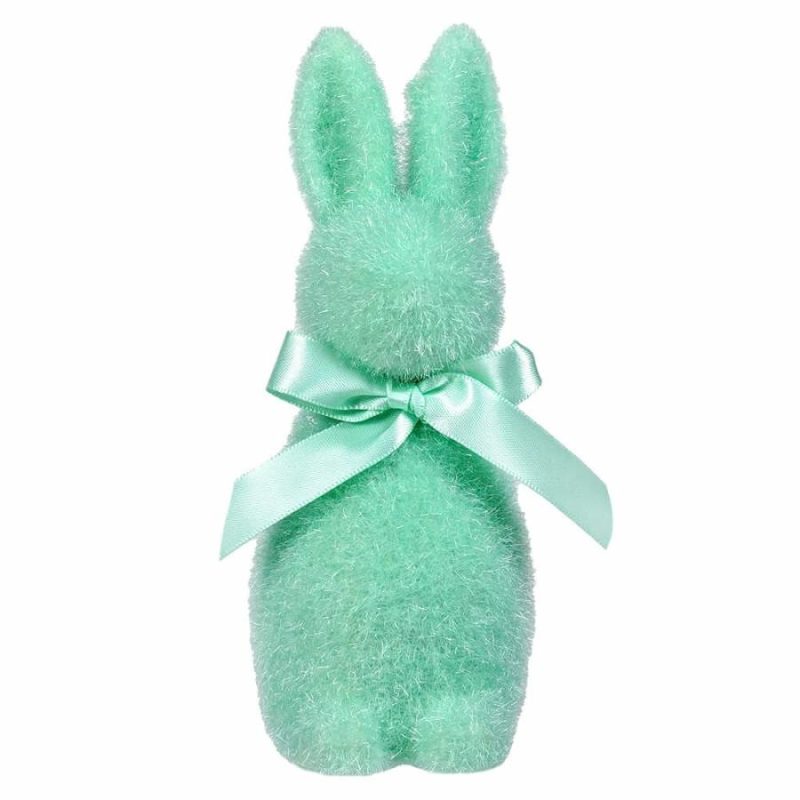 Aqua Flocked Pastel Button Nose Bunny  |  Easter