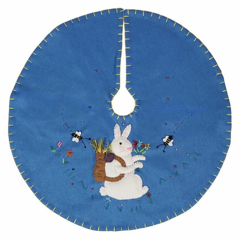 Blue Easter Rabbit Tree Skirt  |  Easter