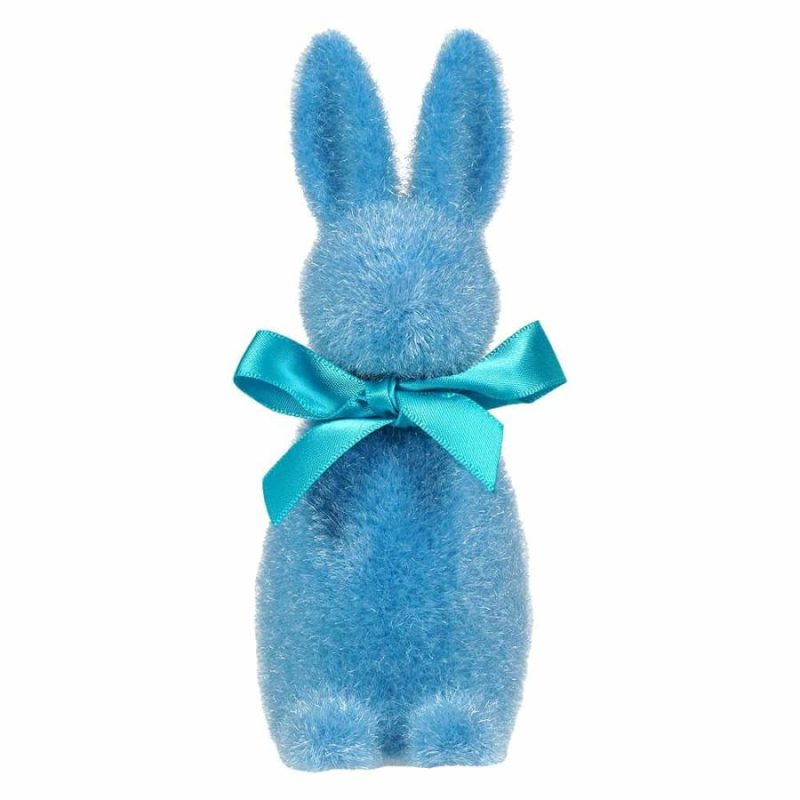 Blue Flocked Button Nose Bunny  |  Easter