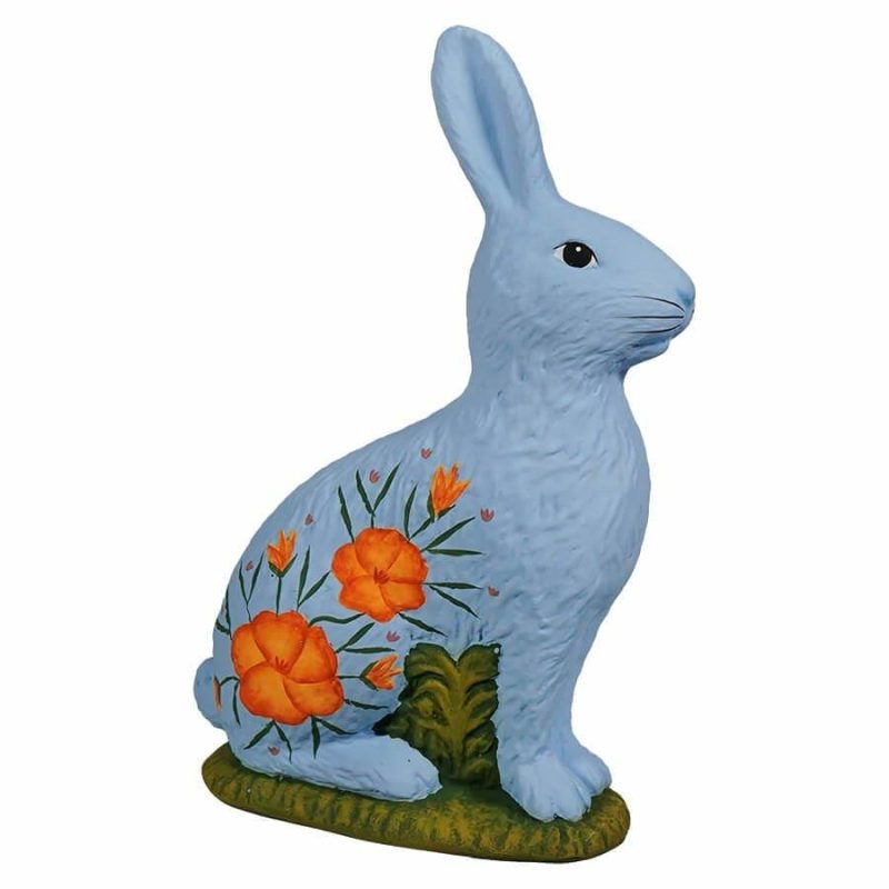 Blue Hand Painted Sitting Tabletop Bunny  |  Easter