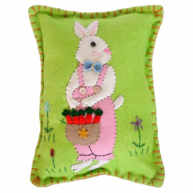 Boy Rabbit With Basket Of Carrots Pillow  |  Easter