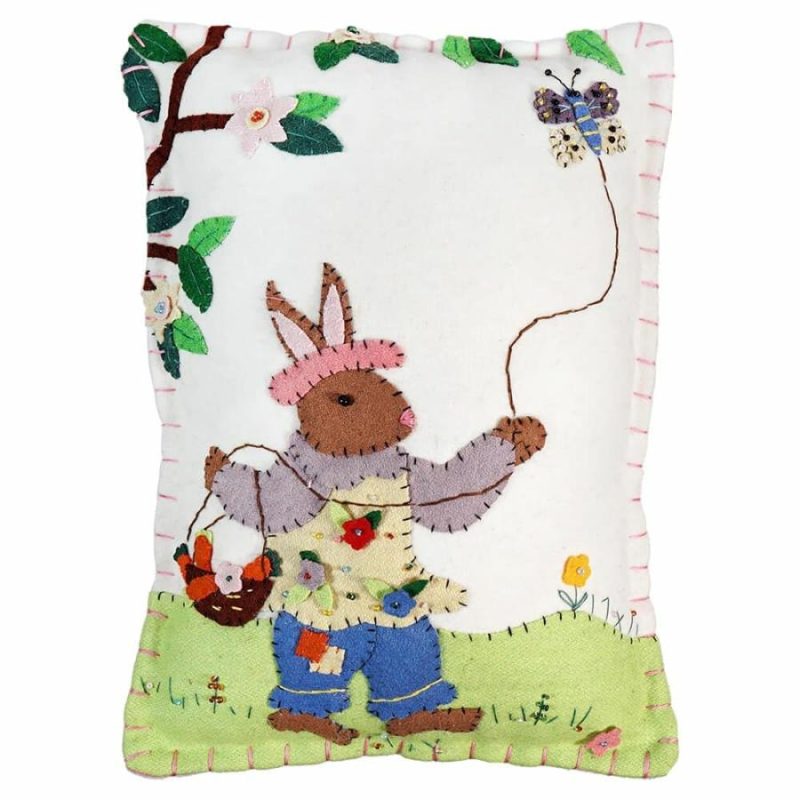 Brown Bunny Flying Butterfly Pillow  |  Easter