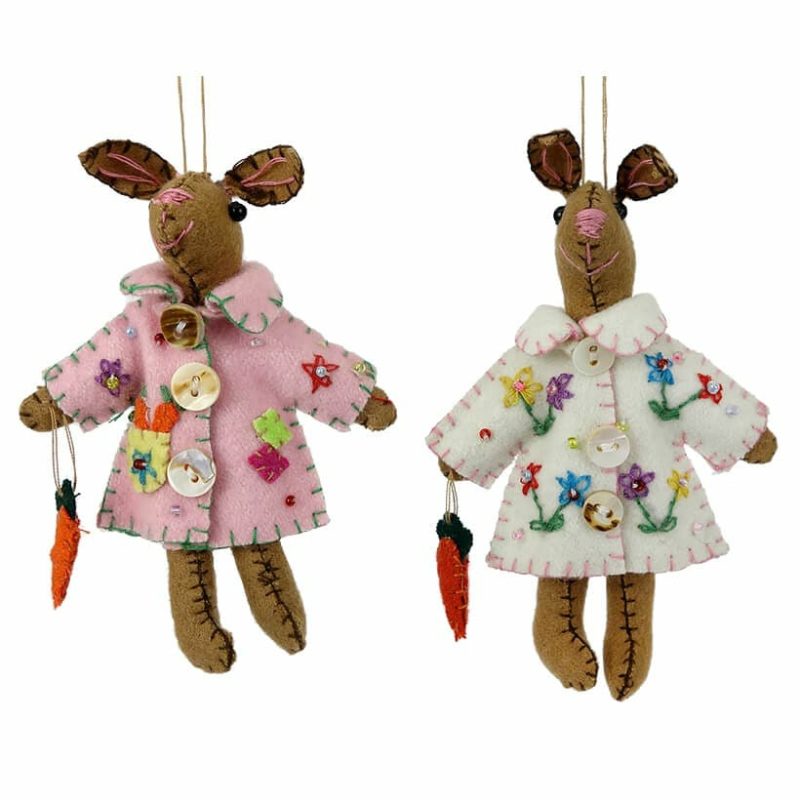 Brown Dressed Bunny Ornaments Set/2  |  Easter