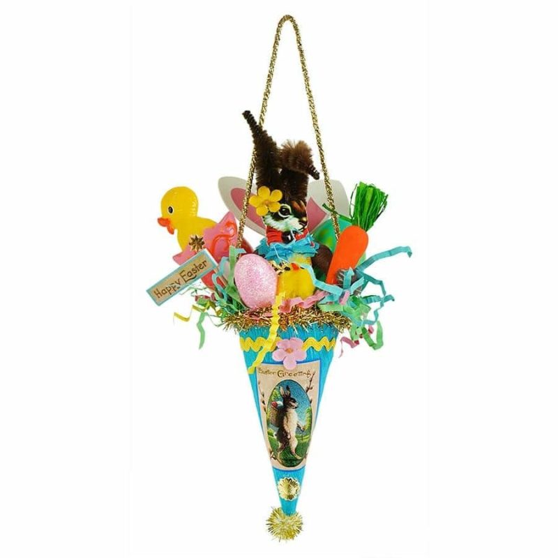 Brown Easter Bunny In Blue Cone – Traditions Exclusive  |  Easter