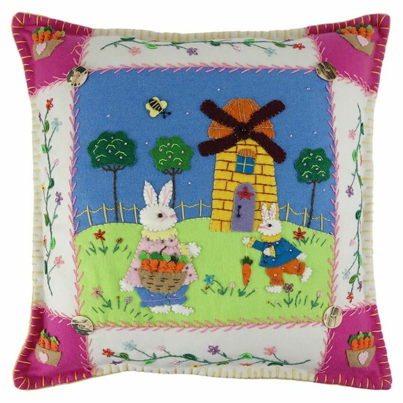 Bunnies At The Windmill Pillow  |  Easter