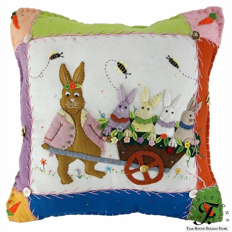 Bunny And Chick In Garden Pillow  |  Easter