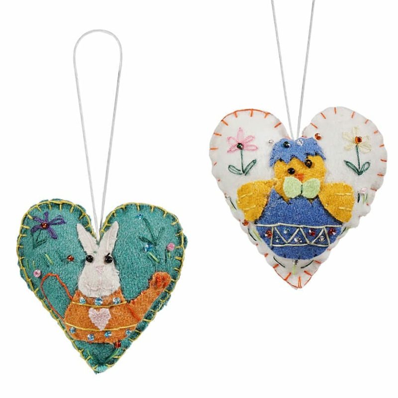 Bunny & Chick Heart Felt Ornaments Set/2  |  Easter