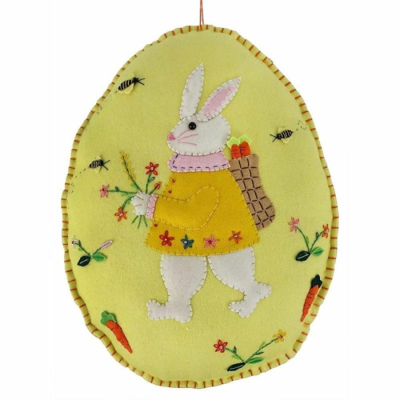 Bunny On Yellow Egg Pillow  |  Easter