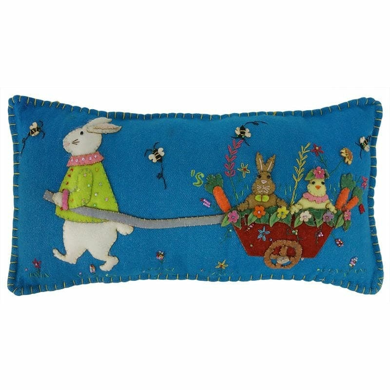 Bunny Pulling Bunny Cart Pillow  |  Easter