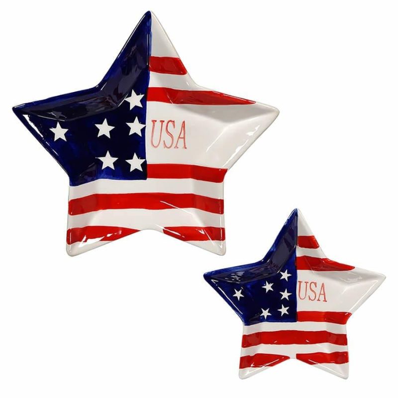 Ceramic Americana Star Flag Plates Set/2  |  Patriotic