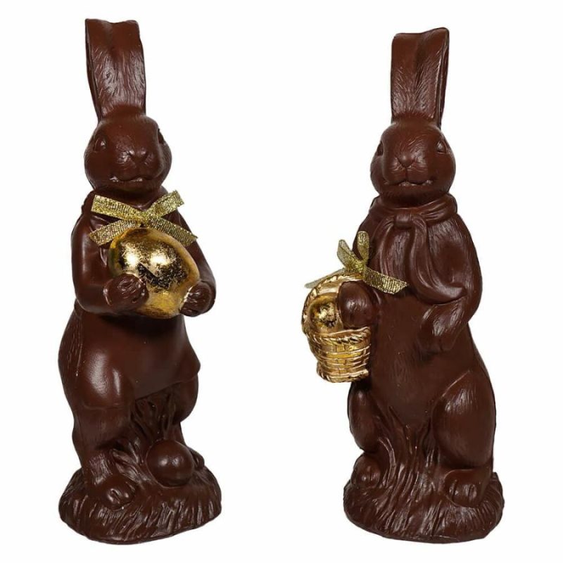 Chocolate Bunnies Holding Golden Eggs Set/2  |  Easter