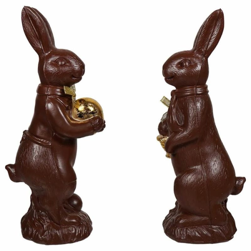 Chocolate Bunnies Holding Golden Eggs Set/2  |  Easter