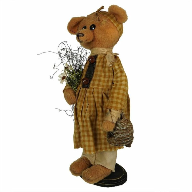 Claire Bear In Plaid Dress Holding Flowers & Beehive  |  Easter