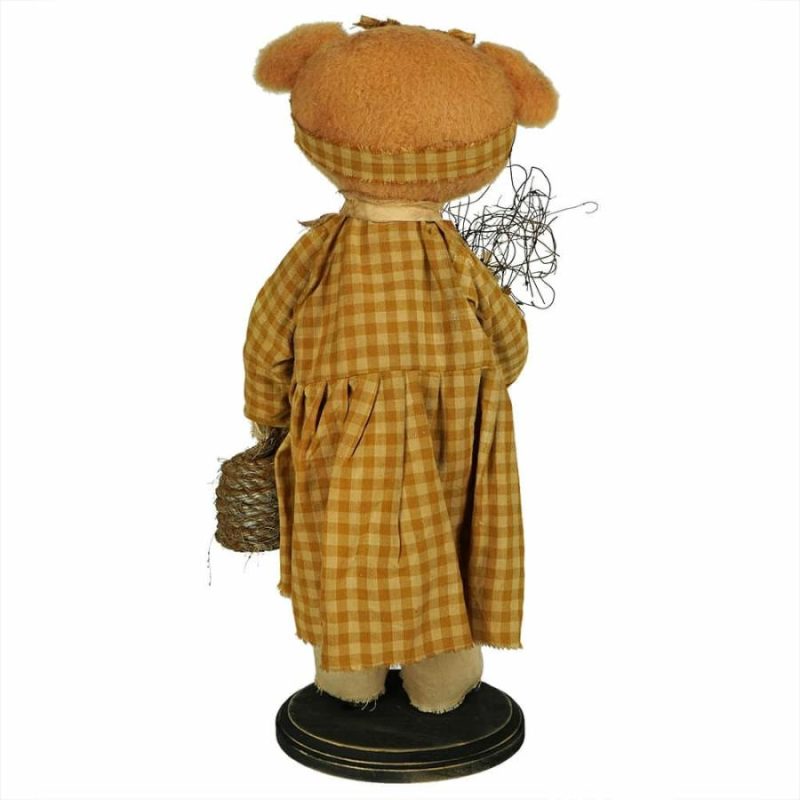 Claire Bear In Plaid Dress Holding Flowers & Beehive  |  Easter