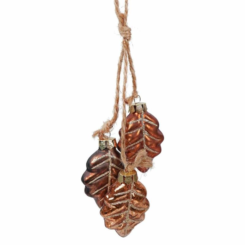 Fall Glass Oak Leaves Dangle Ornaments Set/3  |  Thanksgiving