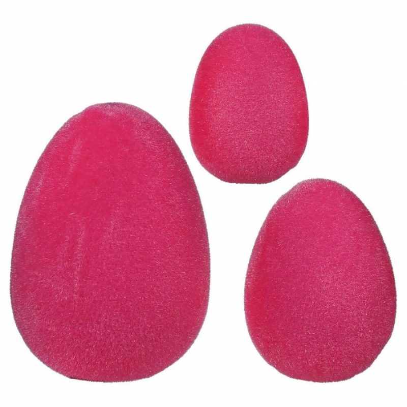 Flocked Hot Pink Eggs Set/3  |  Easter