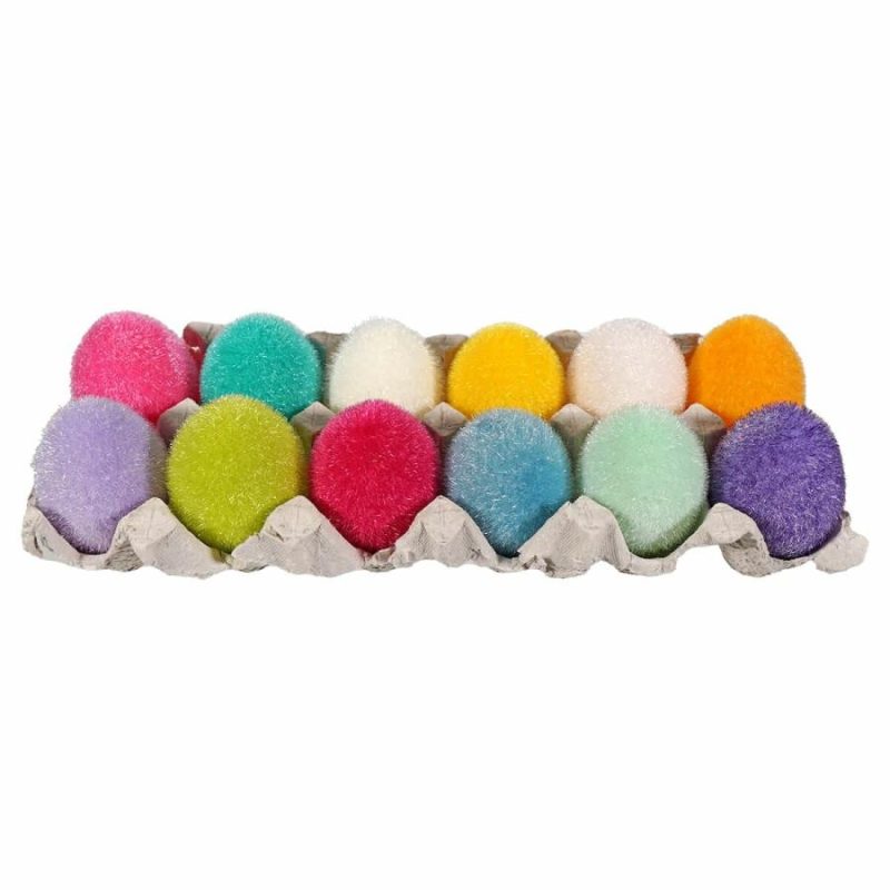 Flocked Multicolored Eggs With Tray Set/12  |  Easter