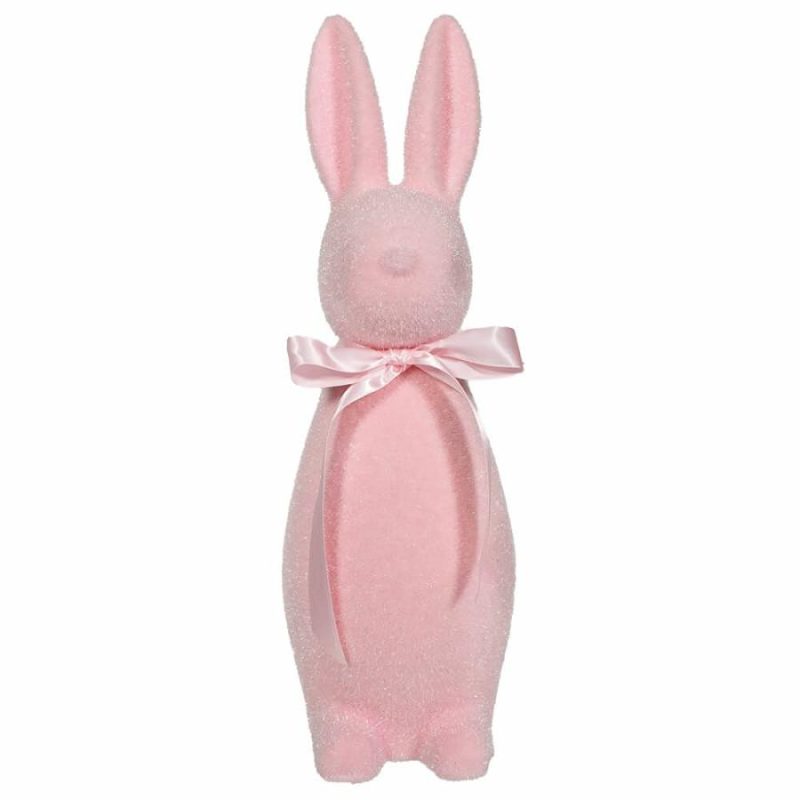 Flocked Pastel Light Pink Button Nose Bunny  |  Easter