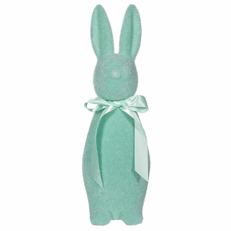 Flocked Pastel Teal Button Nose Bunny  |  Easter