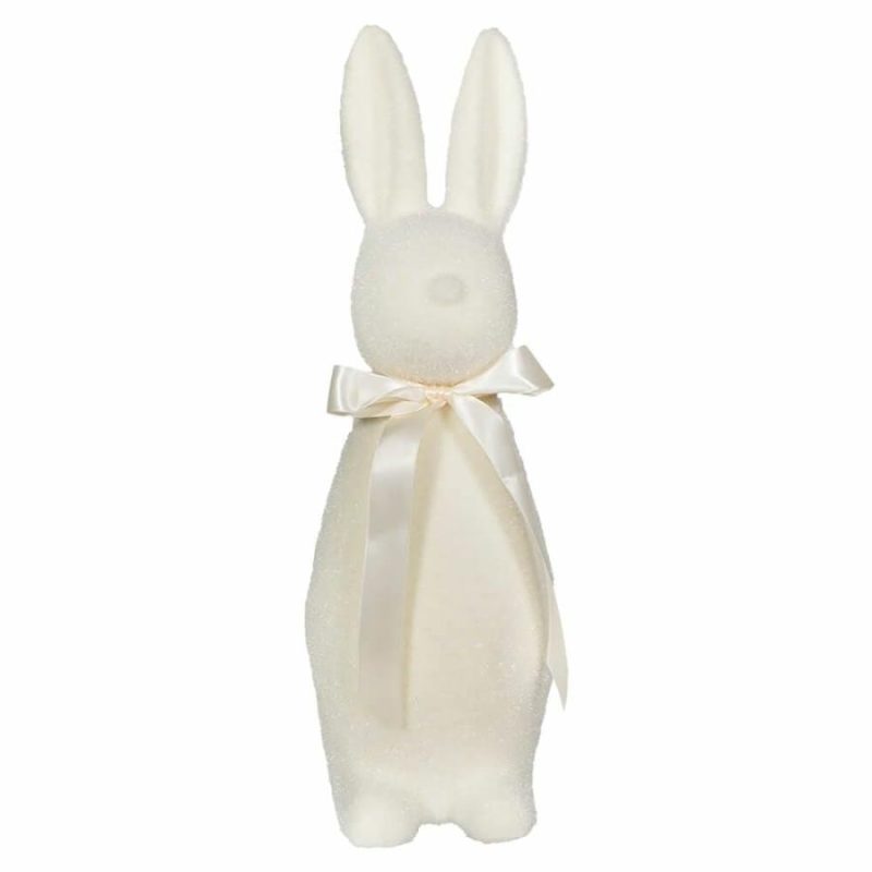 Flocked Pastel White Button Nose Bunny  |  Easter