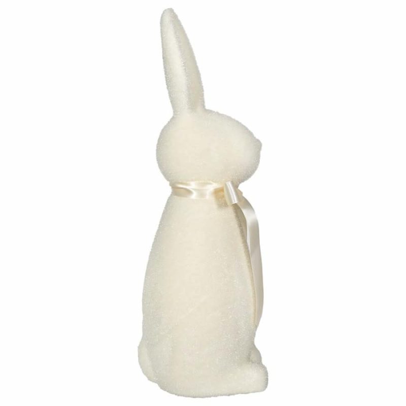 Flocked Pastel White Button Nose Bunny  |  Easter