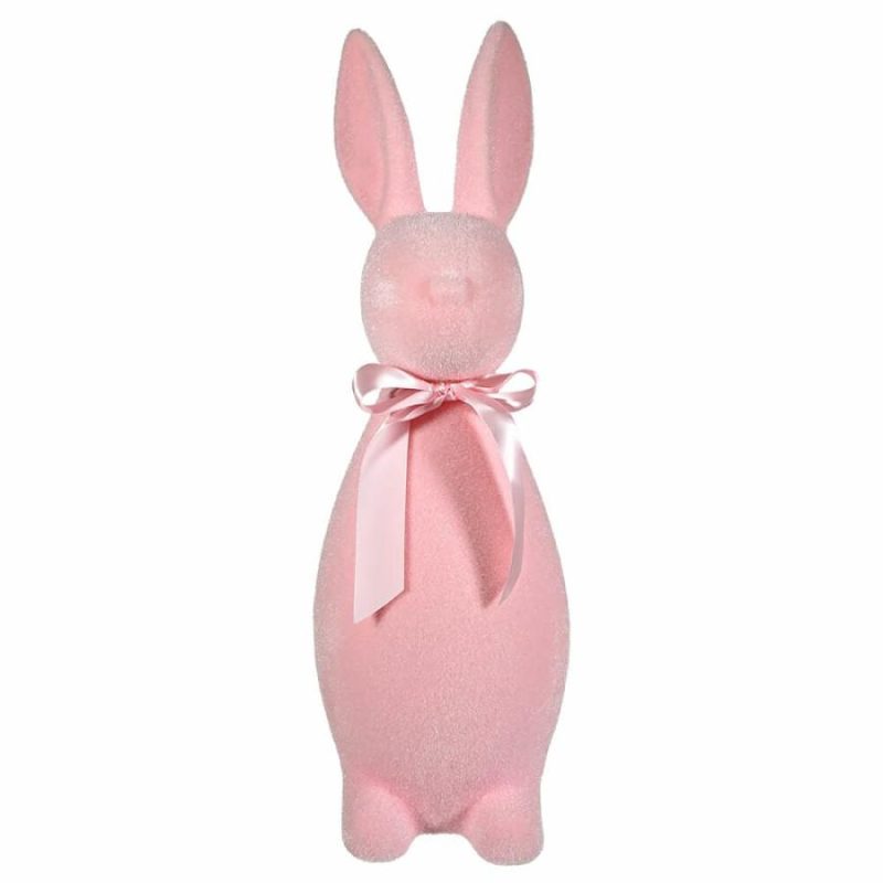 Flocked Pink Button Nose Bunny  |  Easter