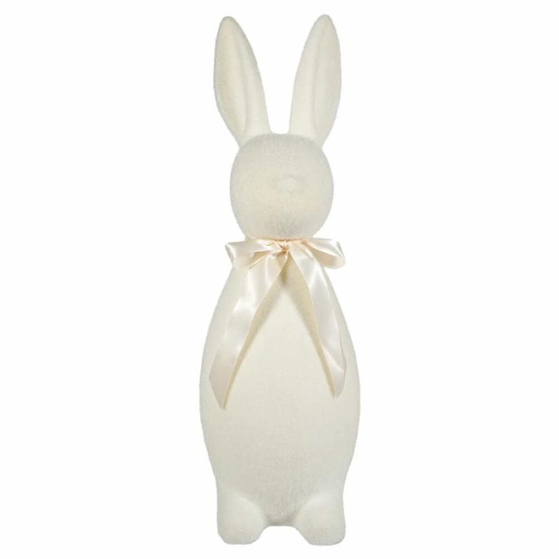 Flocked White Button Nose Bunny  |  Easter