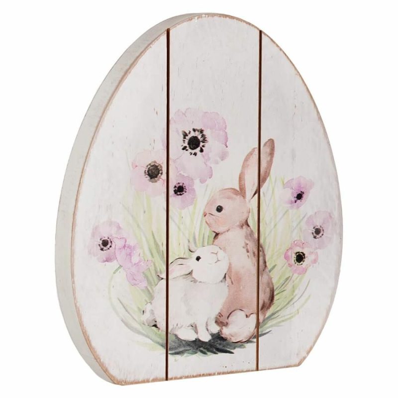 Floral Easter Bunnies Egg Shaped Decor  |  Easter