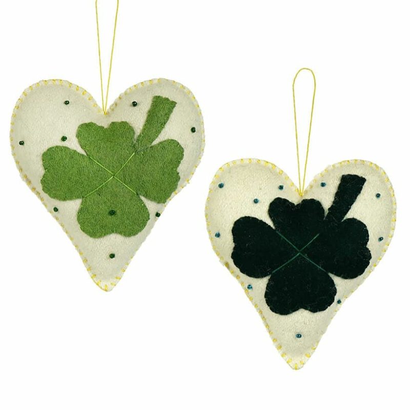 Four Leaf Clover Heart Ornaments Set/2  |  St. Patrick’s Day