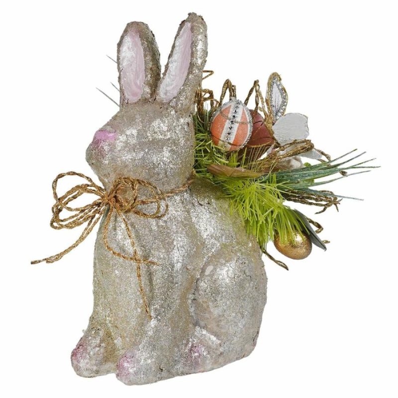 Glittered Bunny With Flowers  |  Easter