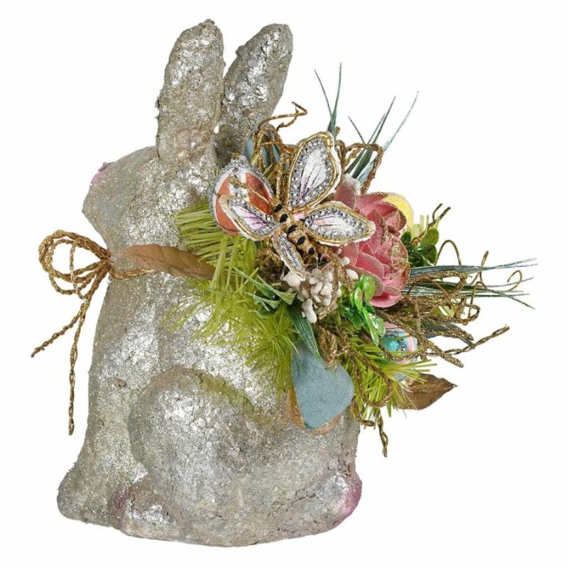 Glittered Bunny With Flowers  |  Easter