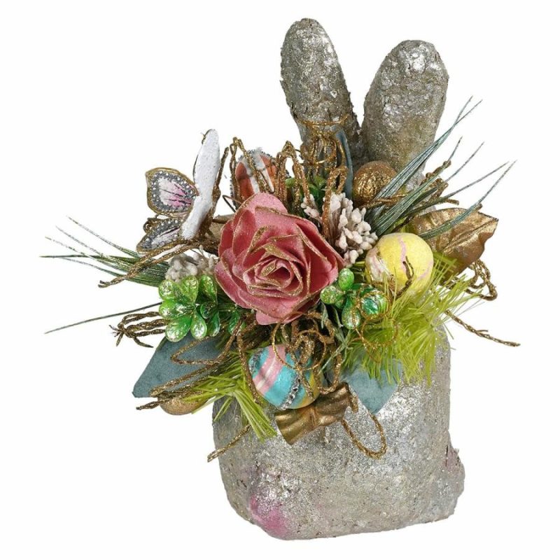 Glittered Bunny With Flowers  |  Easter