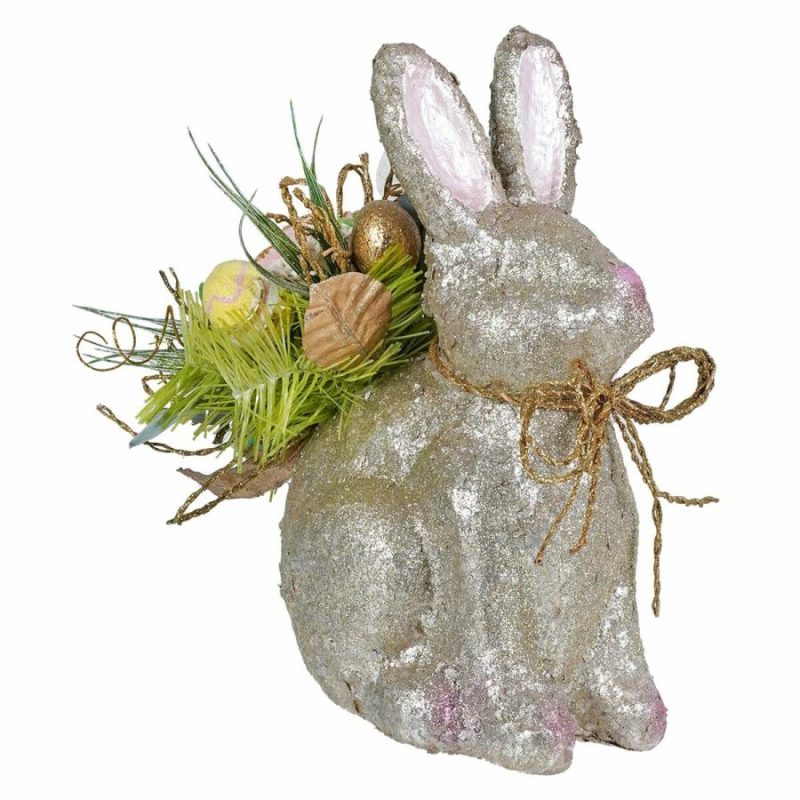 Glittered Bunny With Flowers  |  Easter