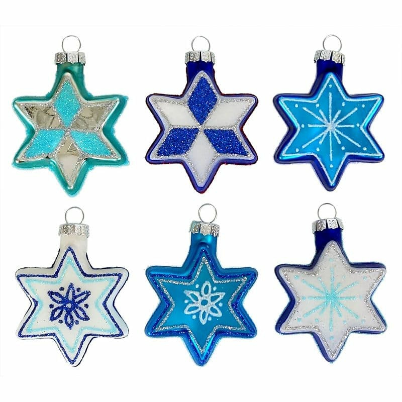 Glittered Jewish Star Ornaments Set/6  |  Hanukkah