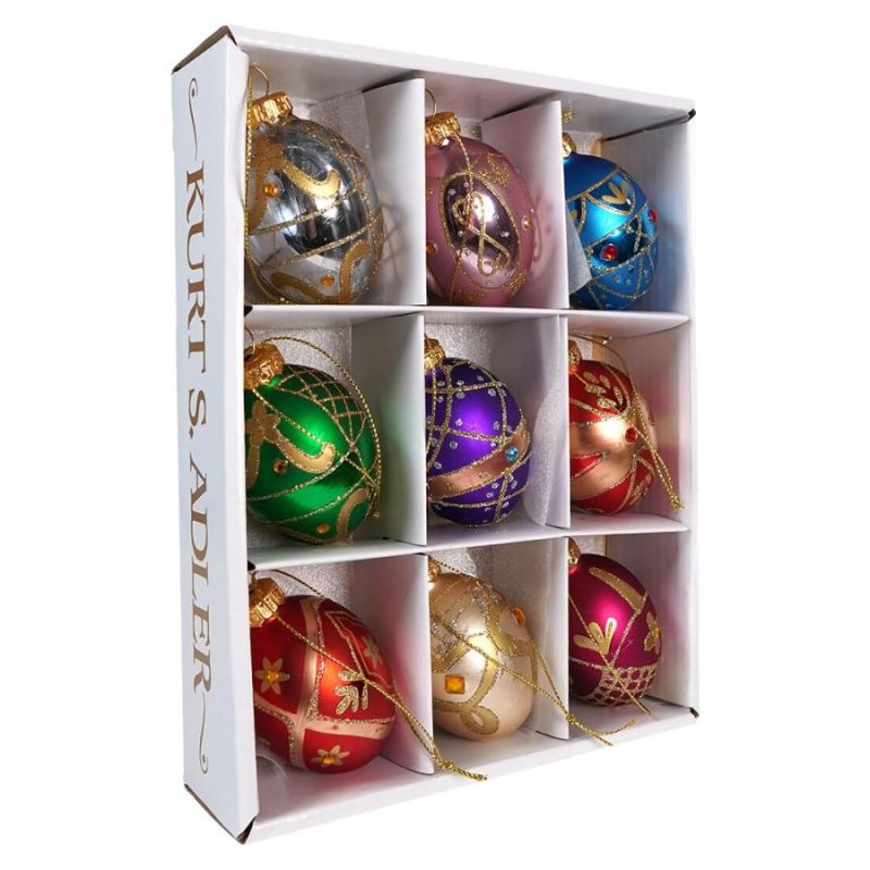 Gold Glitter & Gem Embellished Glass Egg Ornaments Box Set/9  |  Easter