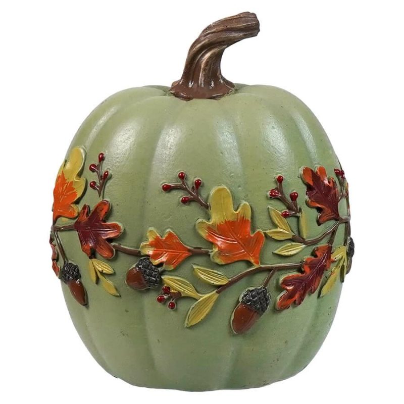 Green Fall Leaf & Acorn Design Resin Harvest Pumpkin  |  Thanksgiving