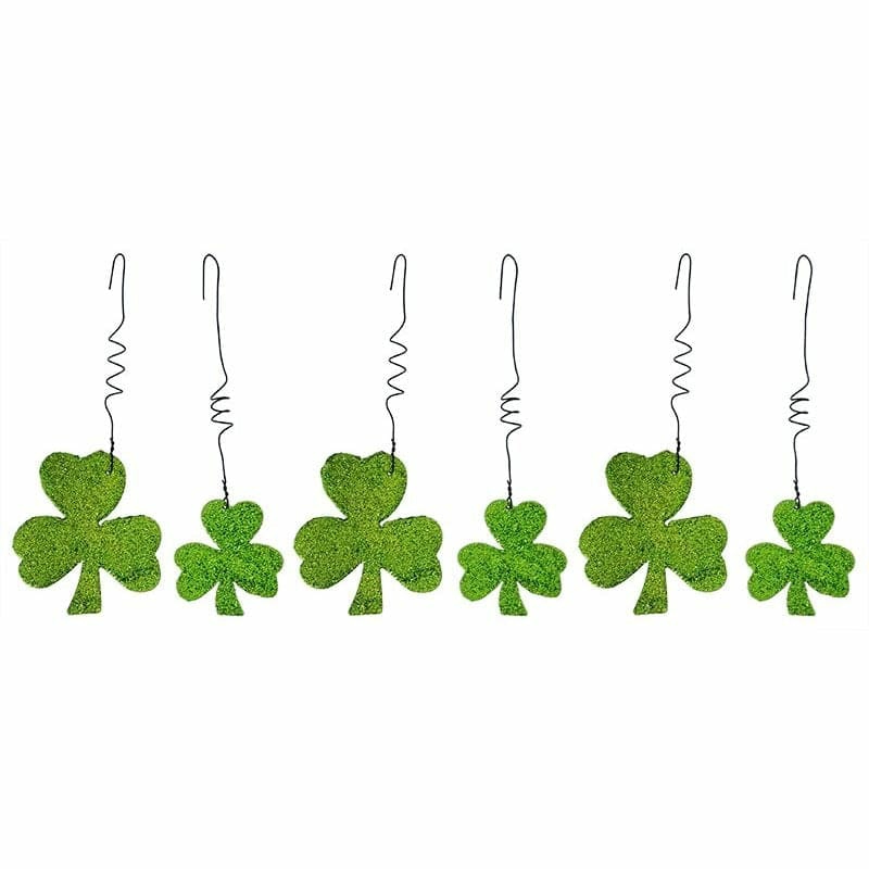 Green Glittered Shamrock Ornaments Set/6  |  St. Patrick’s Day