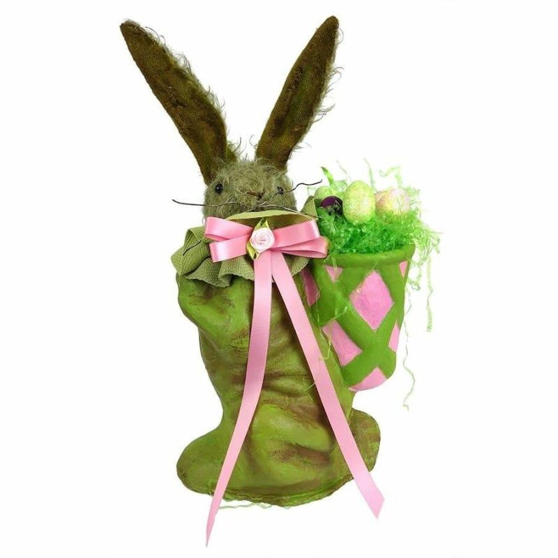 Green Mohair Rabbit With Egg Pack  |  Easter