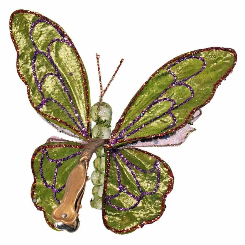 Green Multicolored Jeweled & Glittered Butterfly Clip Ornament  |  Easter