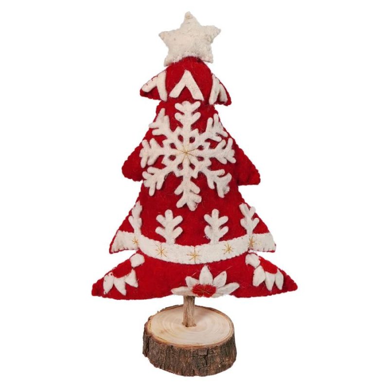 Handmade Wool Felt Christmas Tree With Applique, Embroidery & Wood Slice Base  |  Christmas