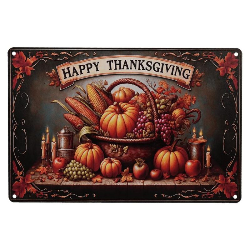 Happy Thanksgiving Classic Bountiful Harvest Scene Metal Sign  |  Thanksgiving